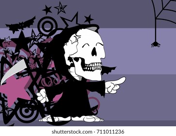 funny little chubby grim skull skeleton cartoon halloween background in vector format 