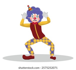 funny little clown in colorful clothes, vector illustration on white background.