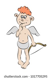 Funny little cupid with a bow. Cartoon illustration isolated on white.
