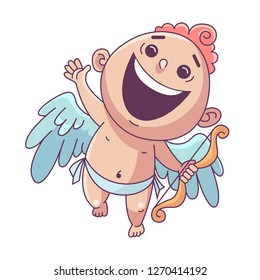 Funny little Cupid with bow. Illustration of a Valentine's Day. Vector illustration in a cartoon style. Isolated on white background. 