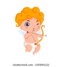 Funny little Cupid with bow. Illustration of a Valentine's Day. Vector illustration in a cartoon style. Isolated on white background. 