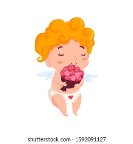 Funny little Cupid with bow. Illustration of a Valentine's Day. Vector illustration in a cartoon style. Isolated on white background. 