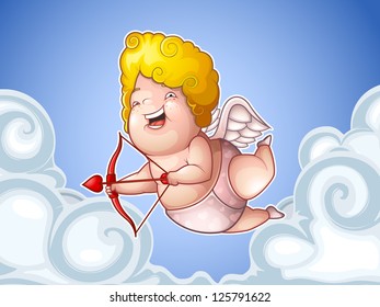 Funny little cupid in the clouds