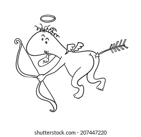 Gracioso cupido, contorno de ilustración vectorial