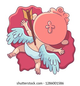 Funny little cupid. Frustrated cupid with an arrow at the heart. Illustration of a Valentine's Day. Amur baby angel.Vector illustration in a cartoon style. Isolated on white background. 