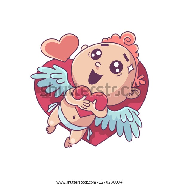Funny Little Cupid Holding Heart Illustration Stock Vector Royalty Free 1270230094 1762