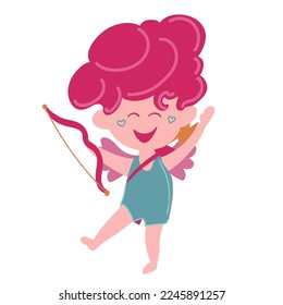 Funny little cupid. Illustration of a Valentine s Day. Amur baby angel, Vector illustration in a cartoon style. Isolated on white background.