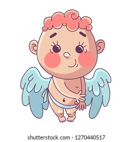 Funny little cupid. Illustration of a Valentine's Day. Vector illustration in a cartoon style. Isolated on white background. 