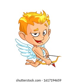 Funny little cupid. Illustration of a Valentine's Day. Vector illustration in a cartoon style. Isolated on white background. 