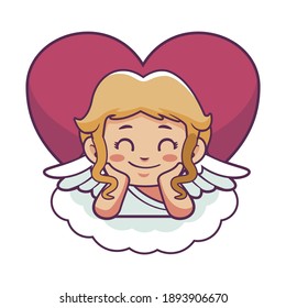 Funny little cupid. Illustration of a Valentine's Day. Amur baby angel.Vector illustration in a cartoon style. Isolated on white background. 