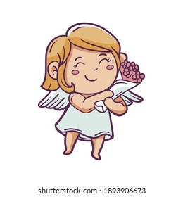 Funny little cupid. Illustration of a Valentine's Day. Amur baby angel.Vector illustration in a cartoon style. Isolated on white background. 