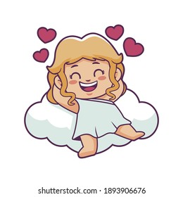 Funny little cupid. Illustration of a Valentine's Day. Amur baby angel.Vector illustration in a cartoon style. Isolated on white background. 