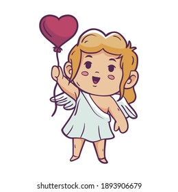 Funny little cupid. Illustration of a Valentine's Day. Amur baby angel.Vector illustration in a cartoon style. Isolated on white background. 