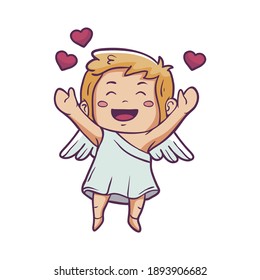 Funny little cupid. Illustration of a Valentine's Day. Amur baby angel.Vector illustration in a cartoon style. Isolated on white background. 