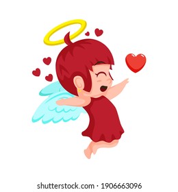 Funny little cupid. Illustration of a Valentine's Day. Amur baby angel.Vector illustration in a cartoon style. Isolated on white background. 