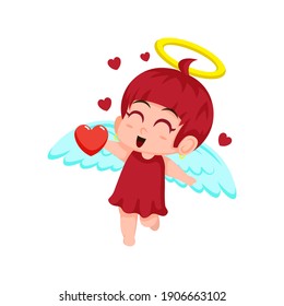 Funny little cupid. Illustration of a Valentine's Day. Amur baby angel.Vector illustration in a cartoon style. Isolated on white background. 