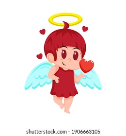 Funny little cupid. Illustration of a Valentine's Day. Amur baby angel.Vector illustration in a cartoon style. Isolated on white background. 