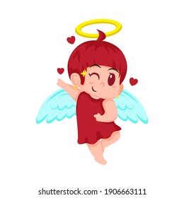 Funny little cupid. Illustration of a Valentine's Day. Amur baby angel.Vector illustration in a cartoon style. Isolated on white background. 