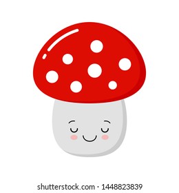 Funny little cute mushroom. A amanita, grebe. Cartoon vector illustration
