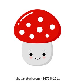 Funny little cute mushroom. A amanita, grebe. Cartoon vector illustration