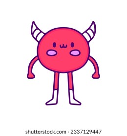Funny little devil character, illustration for t-shirt, sticker, or apparel merchandise. Doodle, retro, and cartoon style.