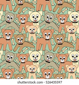 Funny little dog bones on a green field .Seamless pattern.Vector illustration.