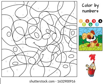 Funny little dog. Color by numbers. Coloring book. Educational puzzle game for children. Cartoon vector illustration