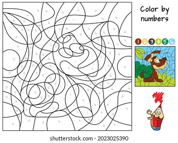 Funny little dog. Color by numbers. Coloring book. Educational puzzle game for children. Cartoon vector illustration