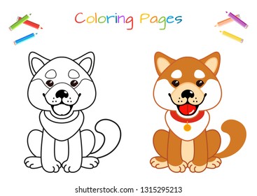 Funny little dog.  Coloring book. Educational game for children. Cartoon vector illustration