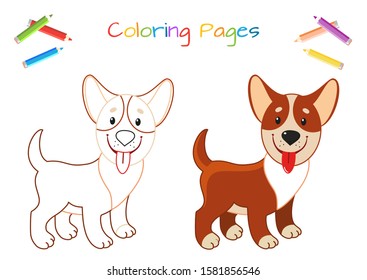 Funny little dog. Coloring book. Educational game for children. Cartoon vector illustration