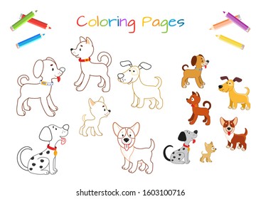 Funny little dog. Coloring book. Educational game for children. Cartoon vector illustration
