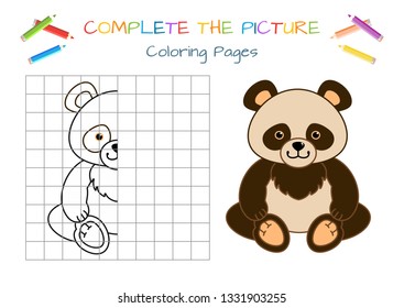 Funny little dog. Copy the picture. Coloring book. Educational game for children. Cartoon vector illustration