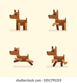 Funny little dog set in different poses. Brown puppy. Flat illustration