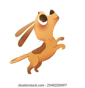 Perro pequeño divertido parado dos patas, pidiendo algo. Cachorro lindo hilarante que pide comida. Diseño lindo y divertido del carácter animal doméstico. Vector animal ilustración de dibujos animados. Arte de Clip aislado.