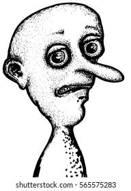 Funny little face, comic book style.  vector  images.. Comical, amusing black and white  .