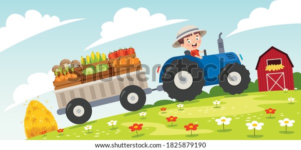 Funny Little Farmer Riding\
Tractor
