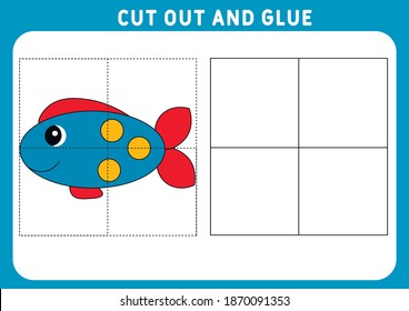 Funny little fish coloring page. Educational game for children. Copy the picture. Illustration and vector outline - A4 paper, ready for printing.