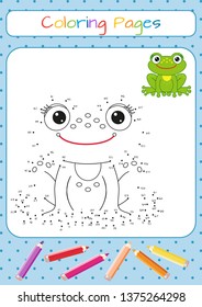 Funny little frog. Copy the picture. Coloring book. Educational game for children. Cartoon vector illustration