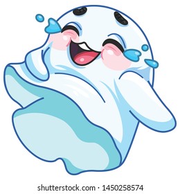 Funny little ghost. Halloween ghost. A smiling ghost. Vector illustration in a cartoon style, isolated on white background. Vector Illustrations for Kids on Halloween.