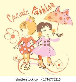 Schöne kleine goldene Vektorillustration, Charaktergrafik. Modekollektion erstellen