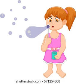 funny little girl cartoon playing bubble