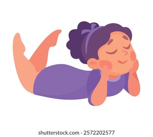 Funny Little Girl Character Thinking and Imagine Vector Illustration