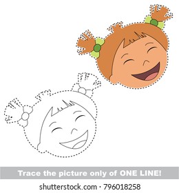 Funny Little girl happy child face to be traced only of one line. Dot to dot educational game for kids.