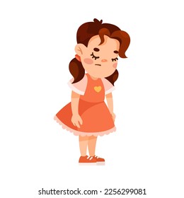 Funny Little Girl in Red Dress Expressing Emotion of Guilt Vector Illustration