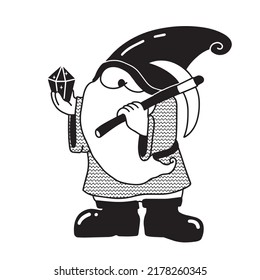 funny little gnome with sledgehammer and diamond, hand drawn illustration, vector clipart with cartoon character good for card and print children's design