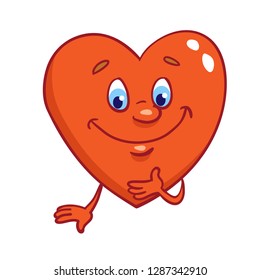 Funny little heart in a cartoon style Isolated on white background. Vector illustration.