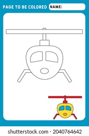 Funny little helicopter. Coloring Book.  Illustration and vector outline - A4 paper ready to print. Educational Game