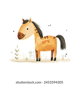 Pequeño caballo divertido, parece el dibujo de un niño, Ilustración vectorial