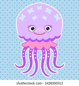 Funny little jellyfish. Educational game for children. Cartoon vector illustration