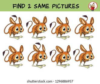 Funny little jerboa. Find two same pictures. Educational matching game for children. Cartoon vector illustration